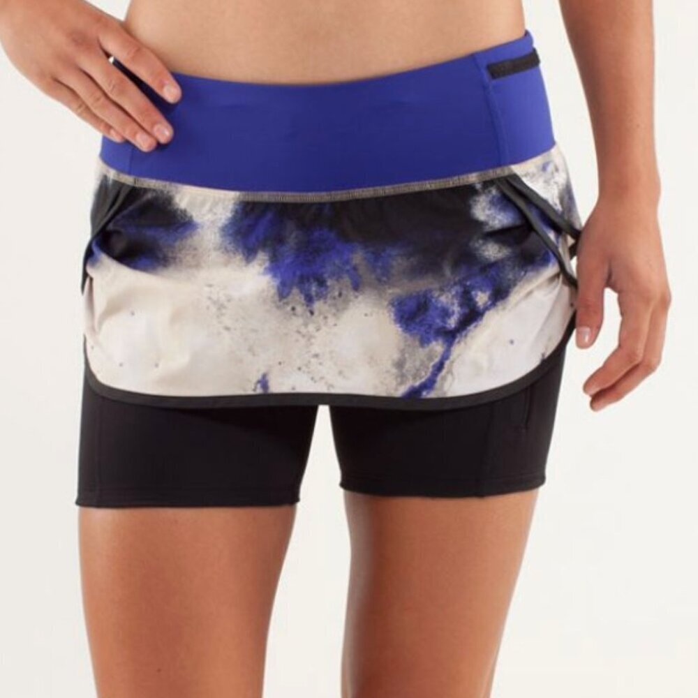 Lululemon Run: Speed Squad Skirt Skort Shorts, Milky Way Blue Black White, 8